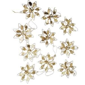 Vintage Jeweled & Beaded Floral 3D Cut Holiday Ornament X10 Gold 5" Stars MCM
